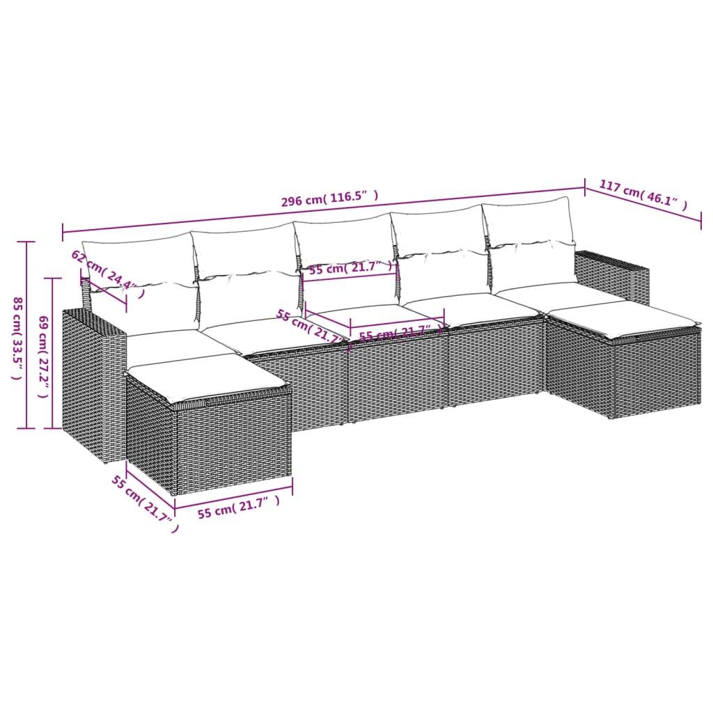 vidaXL 7-tlg. Garten-Sofagarnitur mit Kissen Grau Poly Rattan