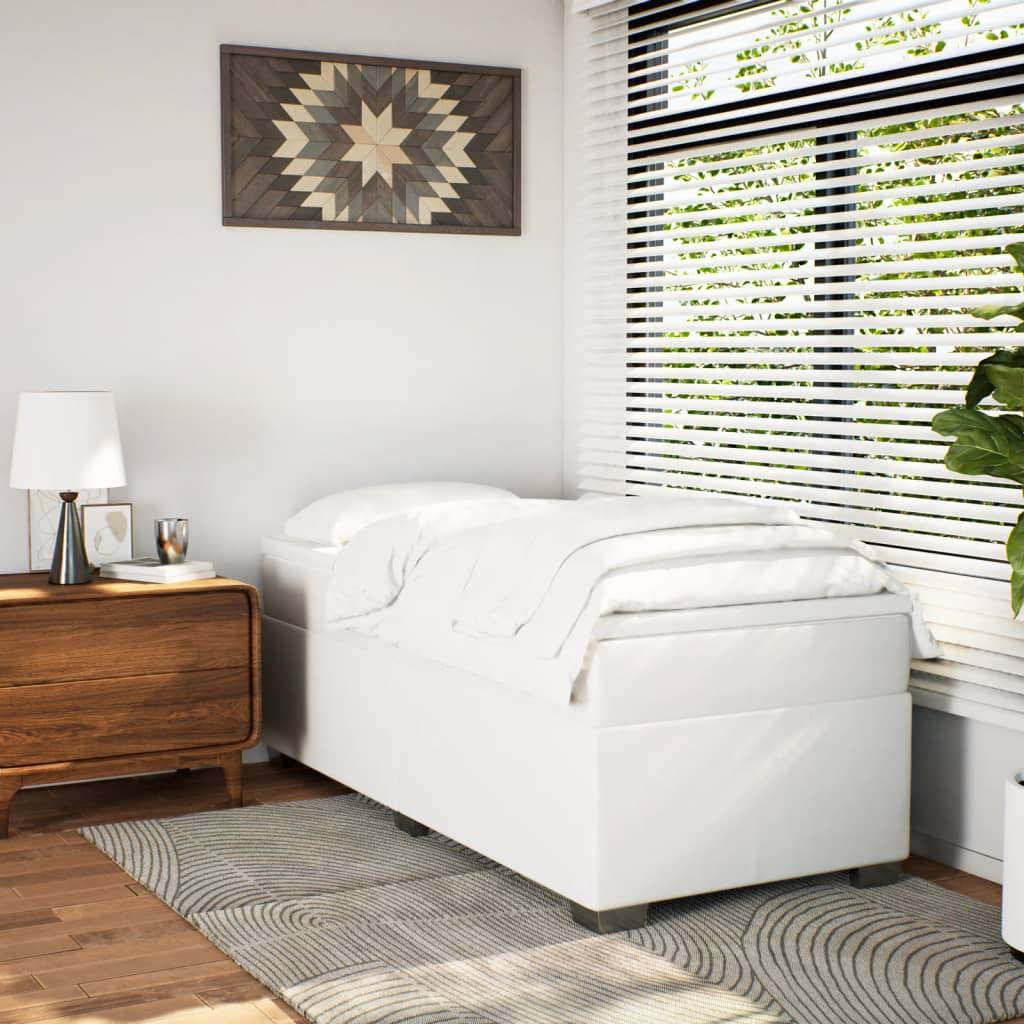 vidaXL Boxspringbett mit Matratze Weiß 90x200 cm Kunstleder