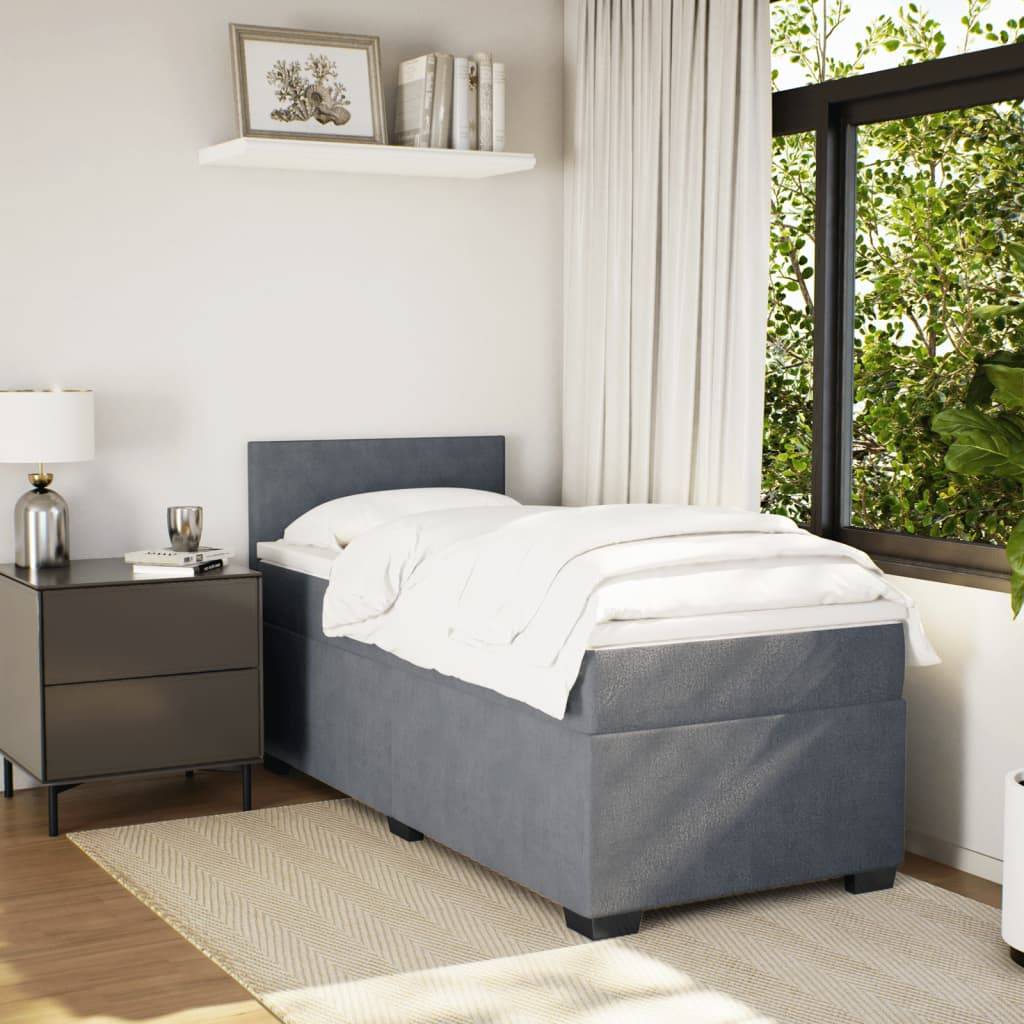 vidaXL Boxspringbett mit Matratze Dunkelgrau 90x190 cm Samt
