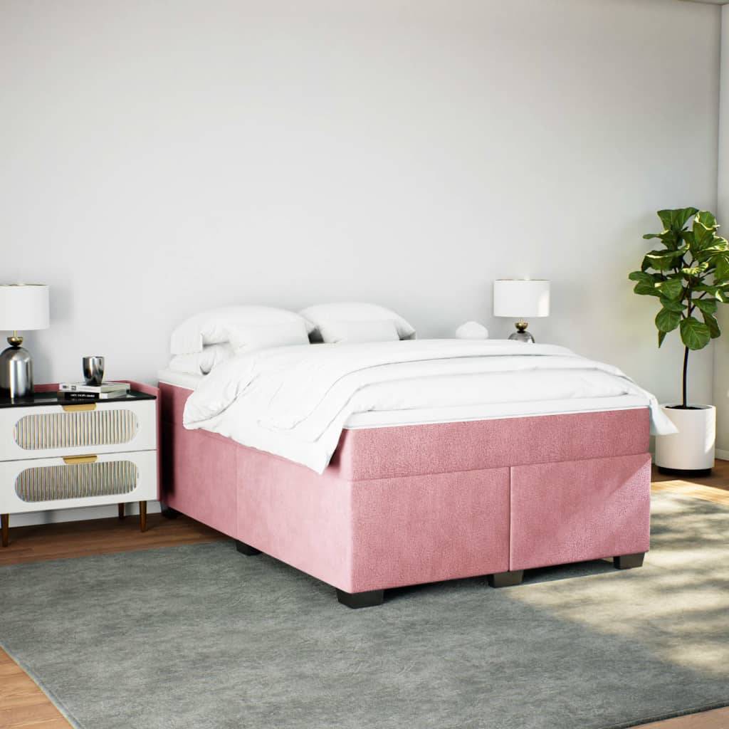 vidaXL Boxspringbett mit Matratze Rosa 140x200 cm Samt