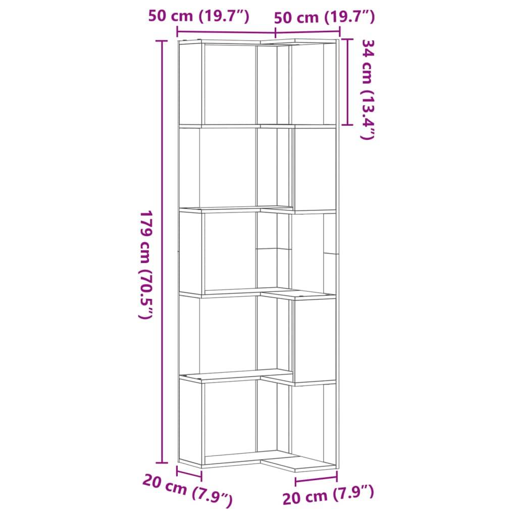 vidaXL Eck-Bücherregal 5 Böden Weiß 50x50x179 cm Holzwerkstoff