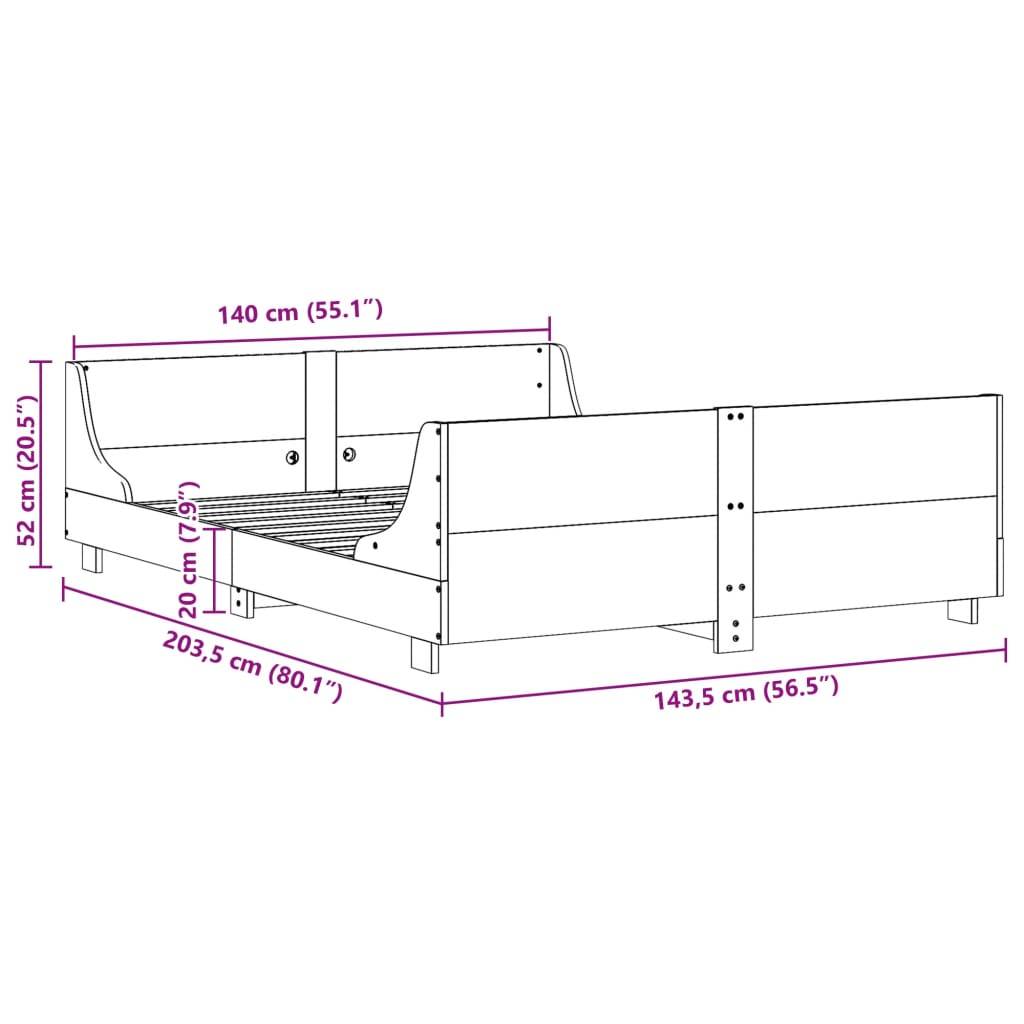 vidaXL Massivholzbett ohne Matratze 140x200 cm Kiefernholz