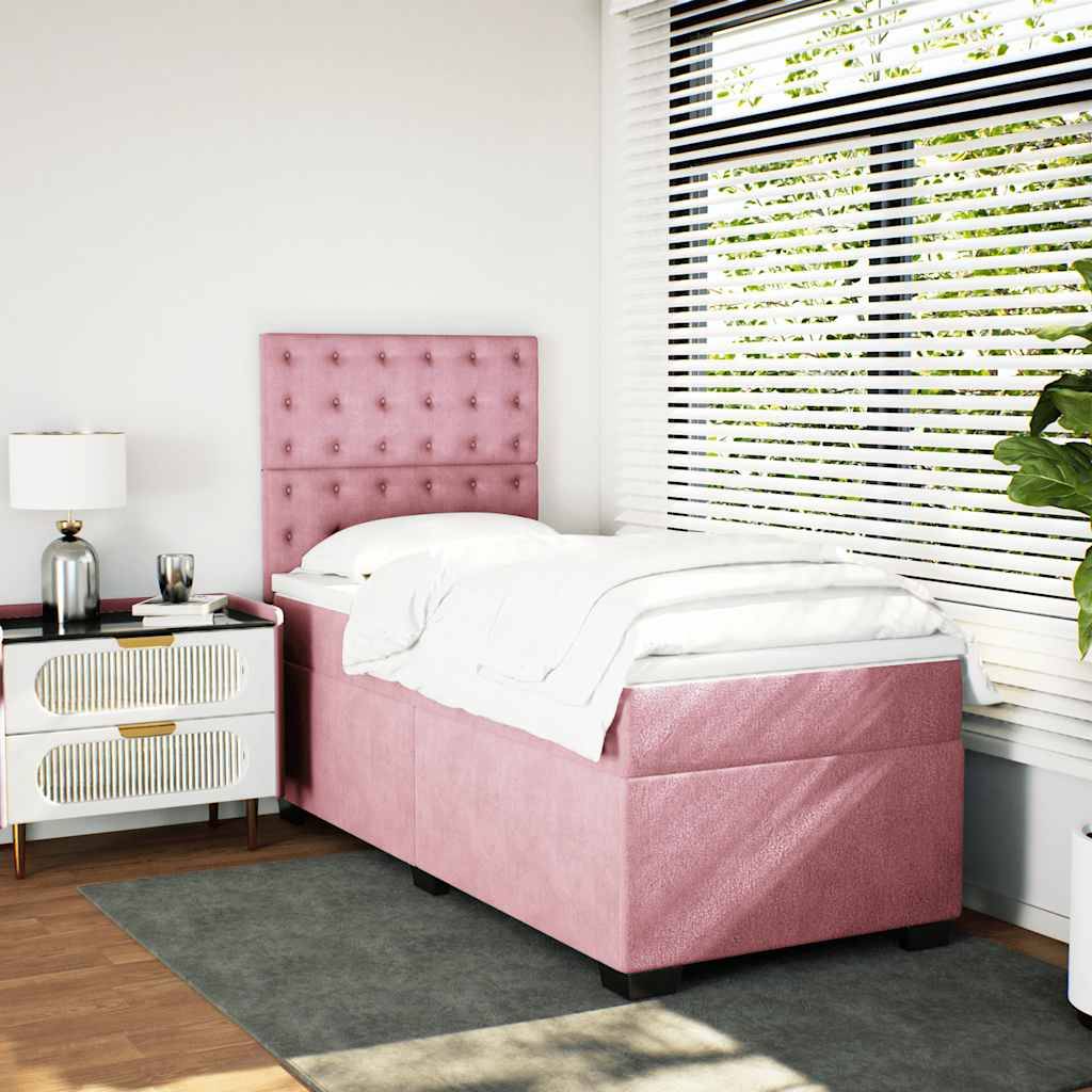 vidaXL Boxspringbett mit Matratze Rosa 80x200 cm Samt