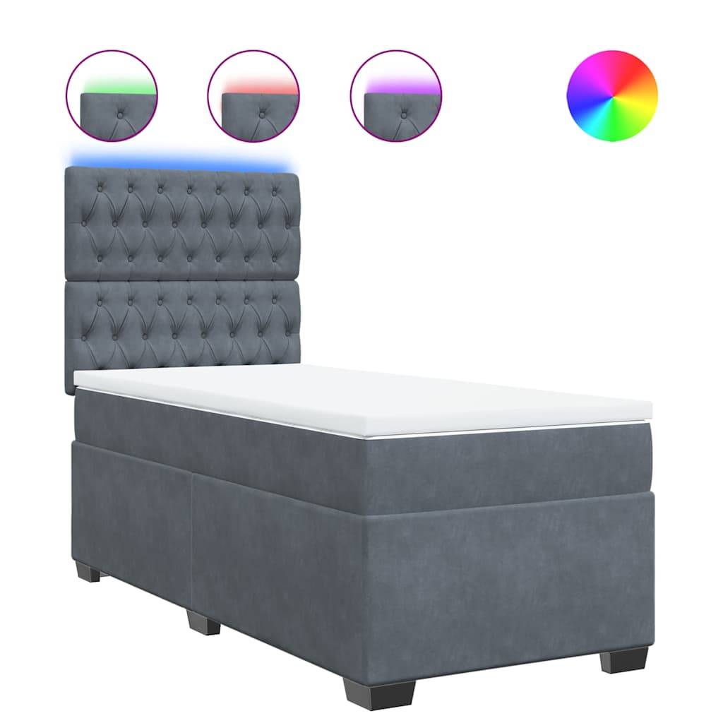 vidaXL Boxspringbett mit Matratze Dunkelgrau 90x190 cm Samt