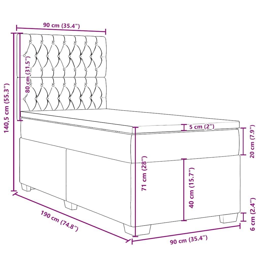 vidaXL Boxspringbett mit Matratze Dunkelgrau 90x190 cm Samt
