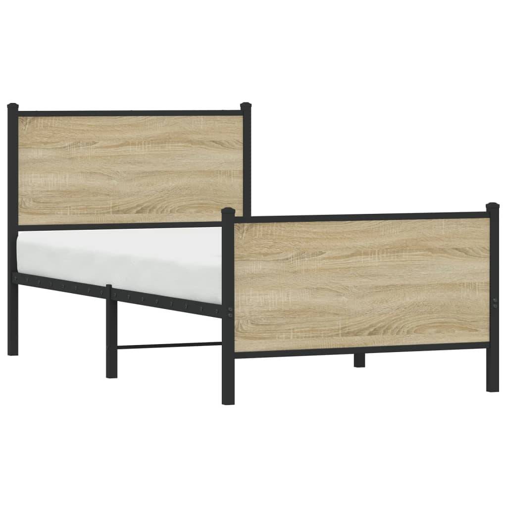 vidaXL Metallbett ohne Matratze Sonoma-Eiche 90x190 cm