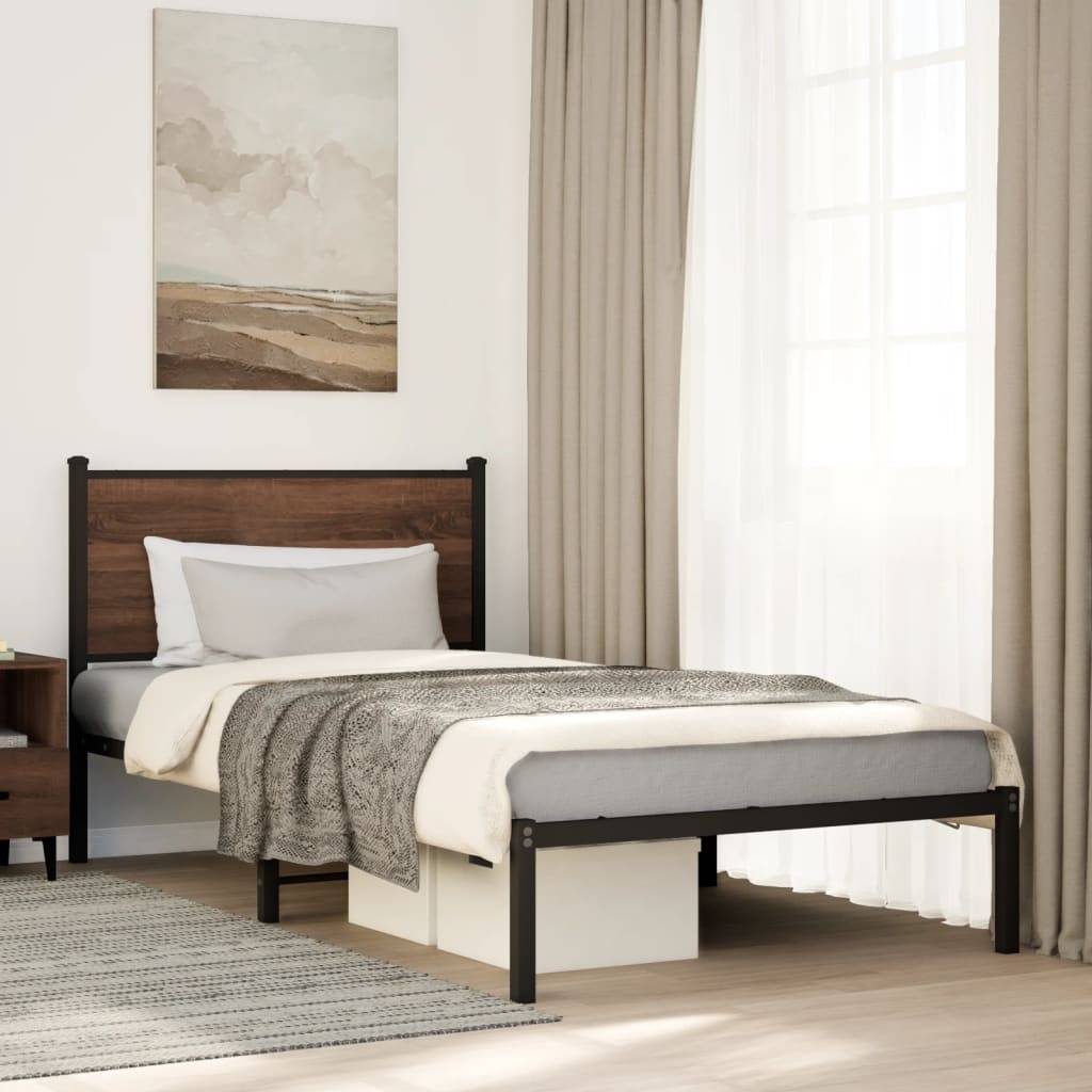 vidaXL Metallbett ohne Matratze Braun Eichen-Optik 100x190 cm