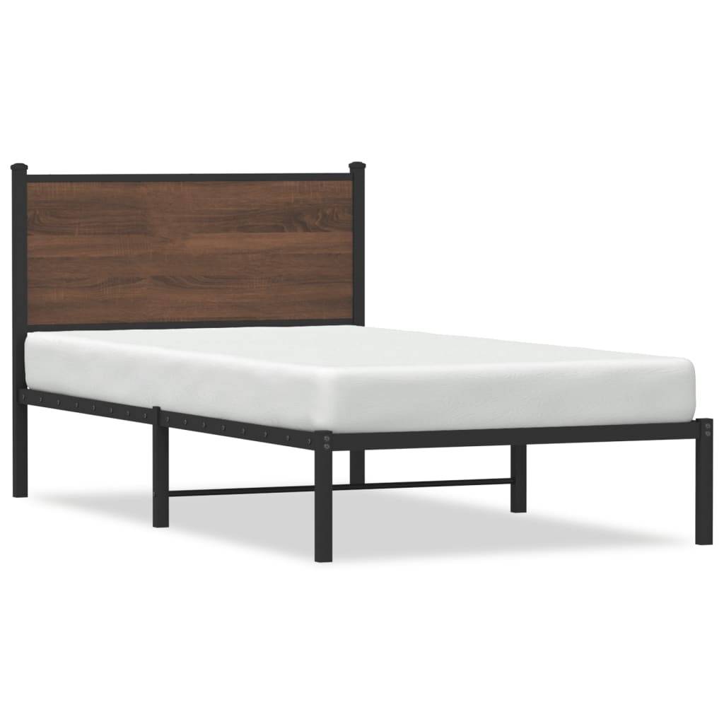 vidaXL Metallbett ohne Matratze Braun Eichen-Optik 100x190 cm