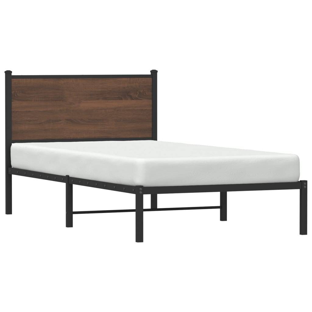 vidaXL Metallbett ohne Matratze Braun Eichen-Optik 100x190 cm
