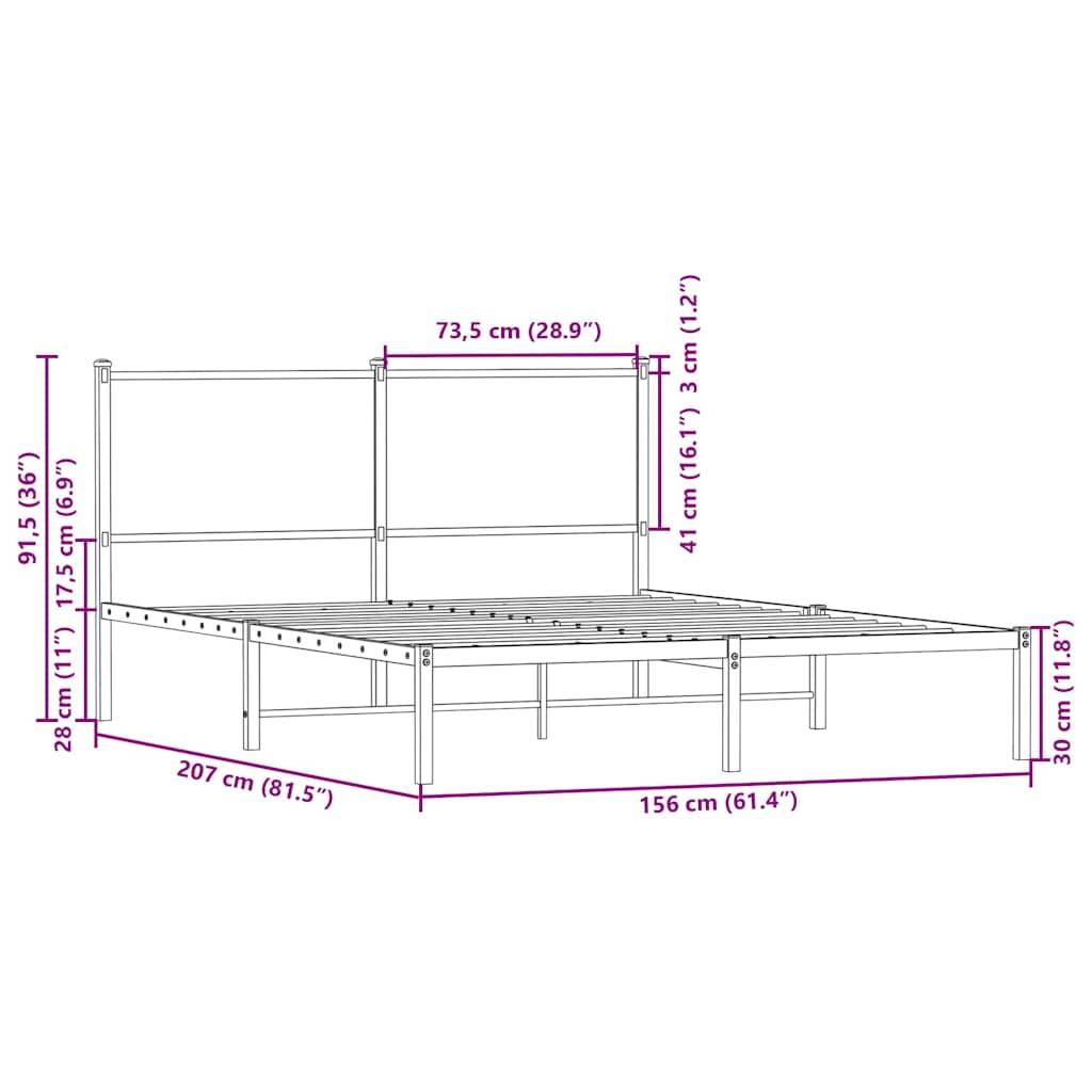 vidaXL Metallbett ohne Matratze Braun Eichen-Optik 150x200 cm