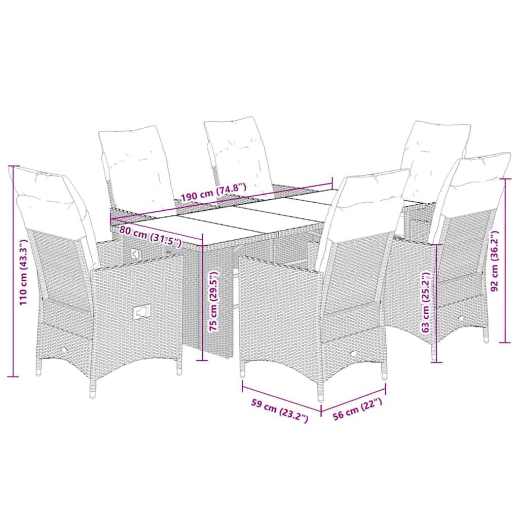 vidaXL 7-tlg. Garten-Essgruppe mit Kissen Grau Poly Rattan
