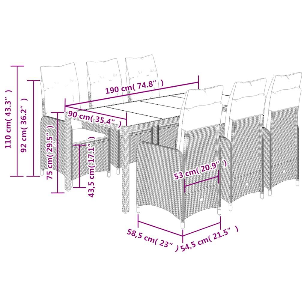 vidaXL 7-tlg. Garten-Bistro-Set mit Kissen Schwarz Poly Rattan