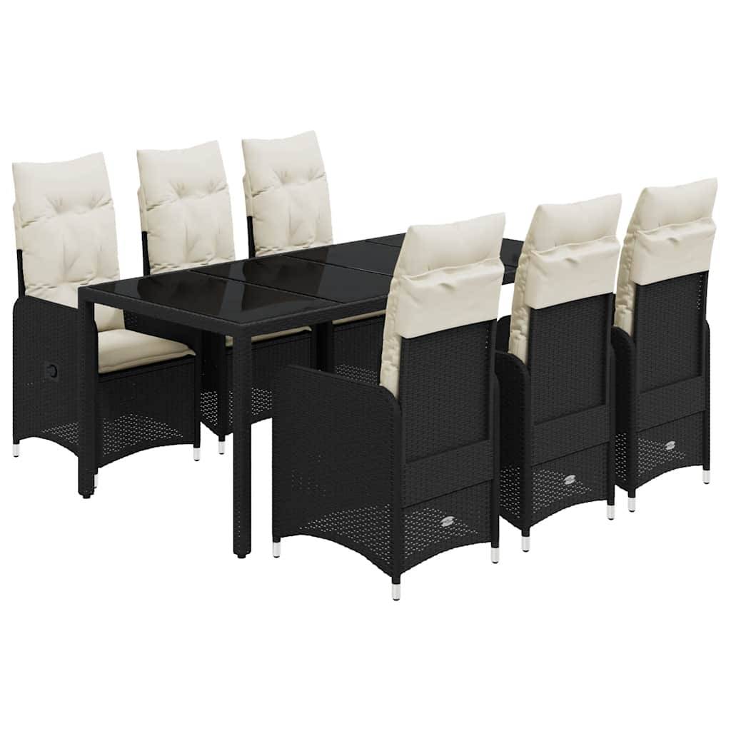 vidaXL 7-tlg. Garten-Bistro-Set mit Kissen Schwarz Poly Rattan