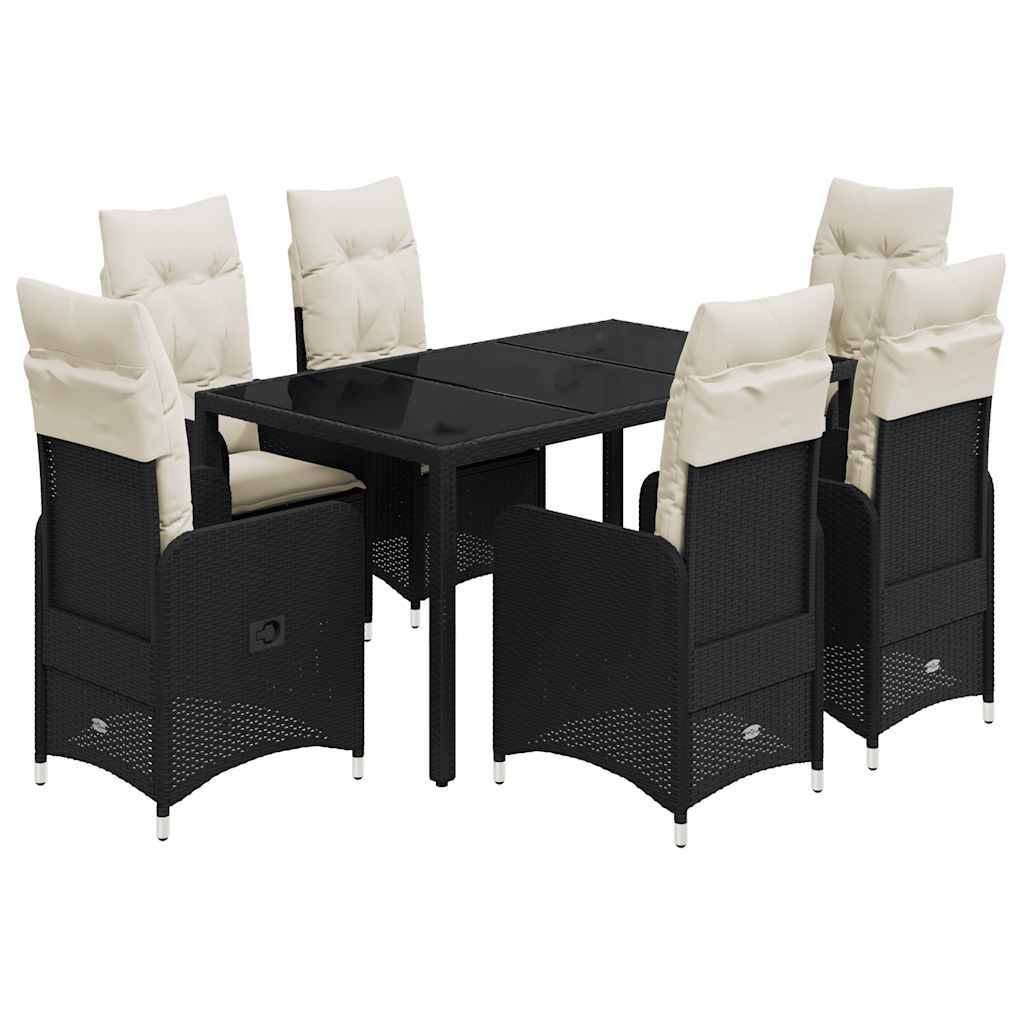 vidaXL 7-tlg. Garten-Bistro-Set mit Kissen Schwarz Poly Rattan