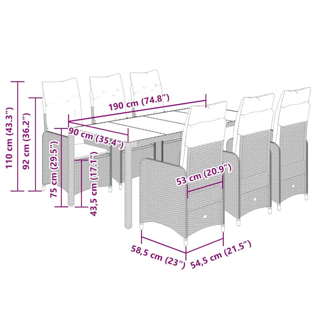vidaXL 7-tlg. Garten-Bistro-Set mit Kissen Beige Poly Rattan