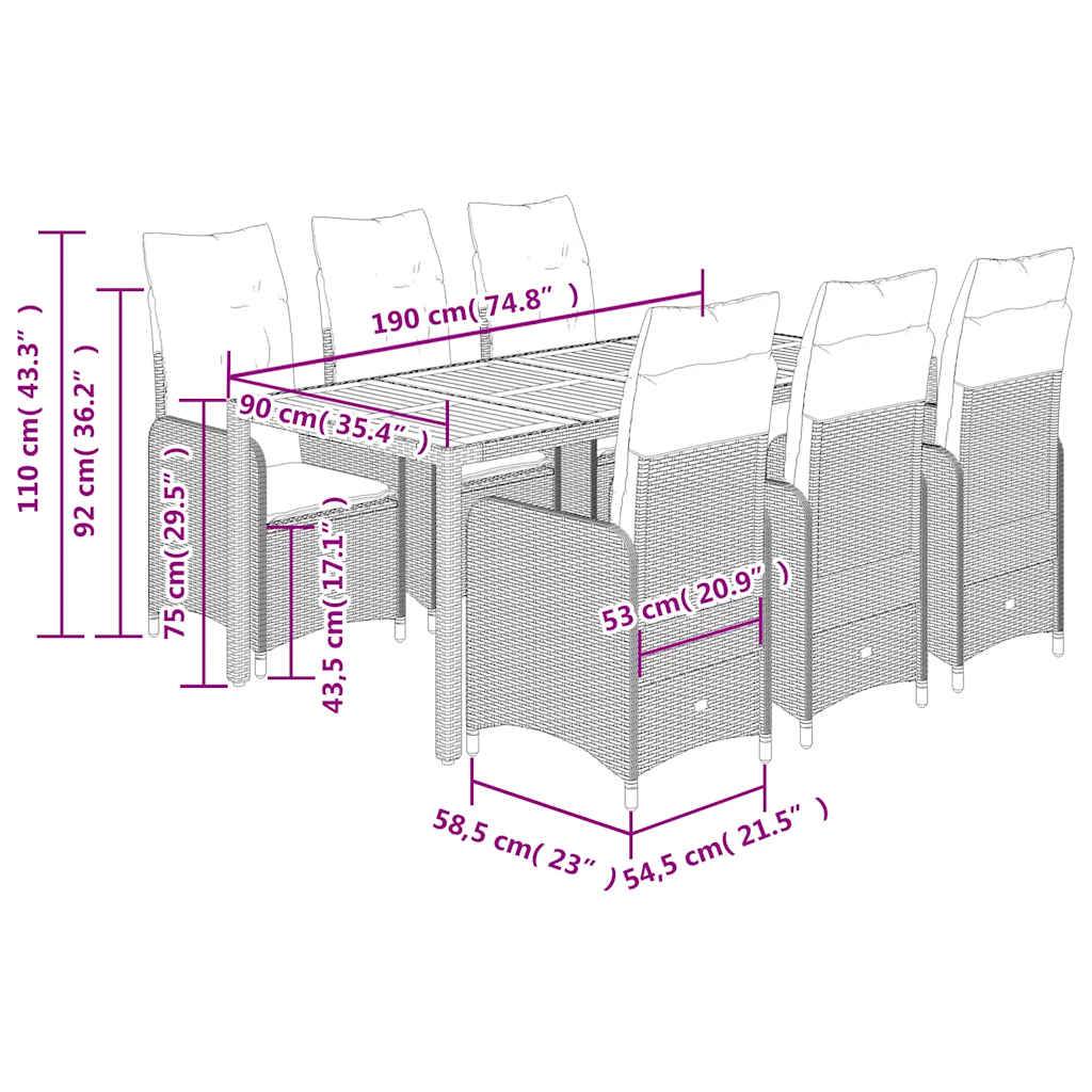 vidaXL 7-tlg. Garten-Bistro-Set mit Kissen Grau Poly Rattan