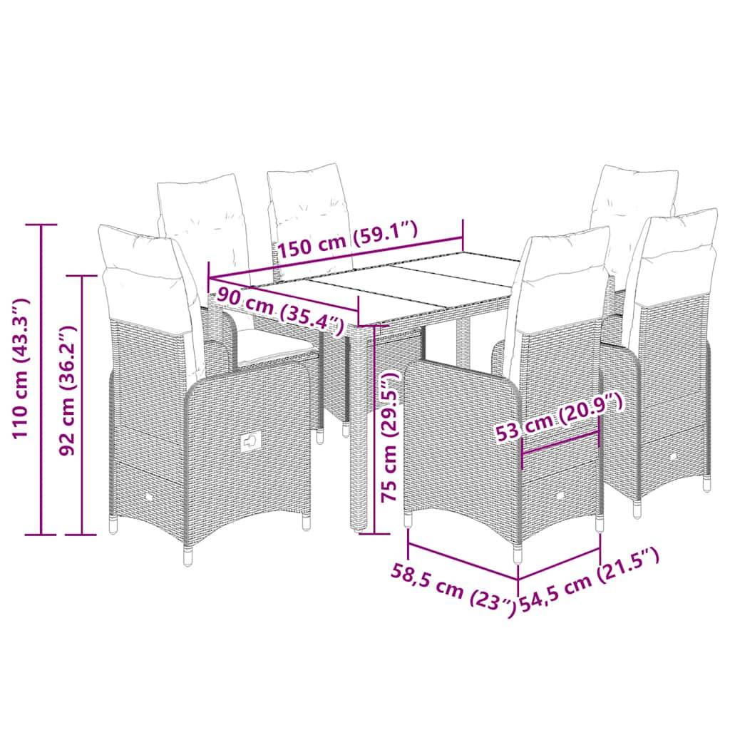 vidaXL 7-tlg. Garten-Bistro-Set mit Kissen Beige Poly Rattan