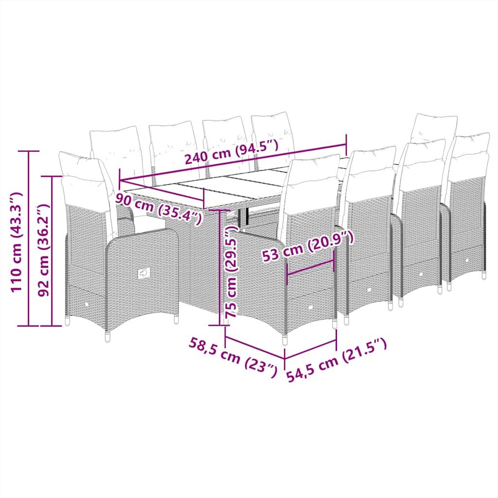 vidaXL 11-tlg. Garten-Bistro-Set mit Kissen Schwarz Poly Rattan