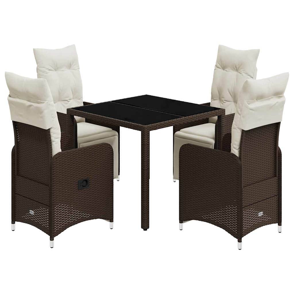 vidaXL 5-tlg. Garten-Bistro-Set mit Kissen Braun Poly Rattan