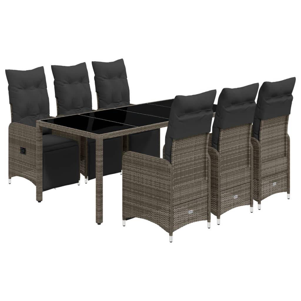 vidaXL 7-tlg. Garten-Bistro-Set mit Kissen Grau Poly Rattan