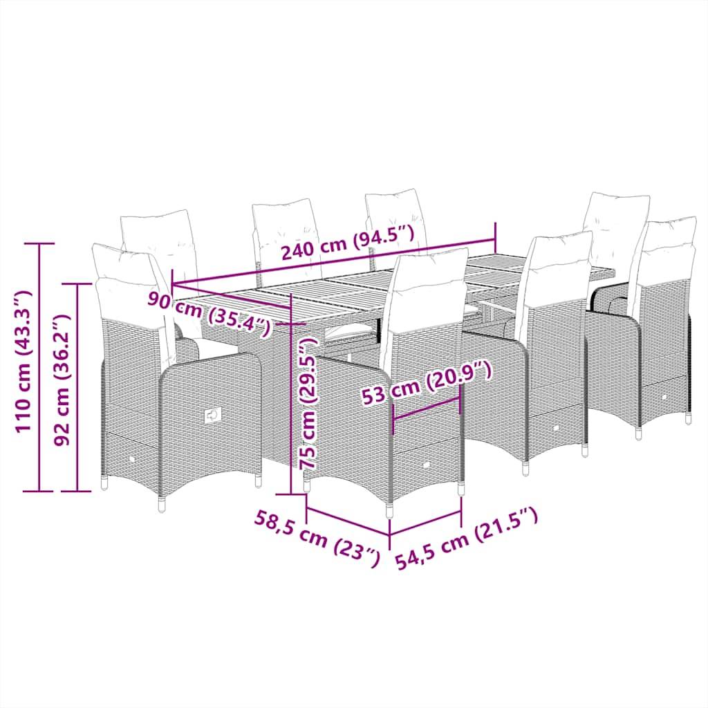 vidaXL 9-tlg. Garten-Bistro-Set mit Kissen Schwarz Poly Rattan