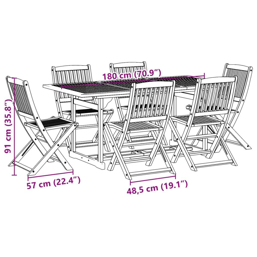 vidaXL 7-tlg. Garten-Essgruppe 180x90x75 cm Massivholz Akazie