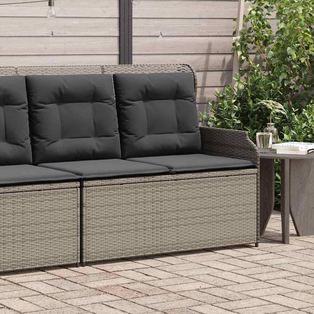 vidaXL Gartenbank Verstellbar mit Kissen Grau Poly Rattan
