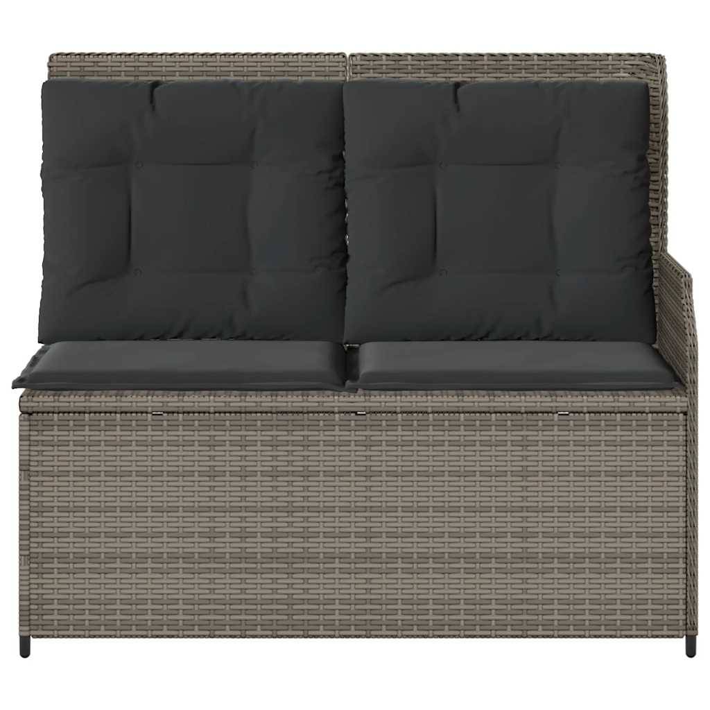 vidaXL Gartenbank Verstellbar mit Kissen Grau Poly Rattan