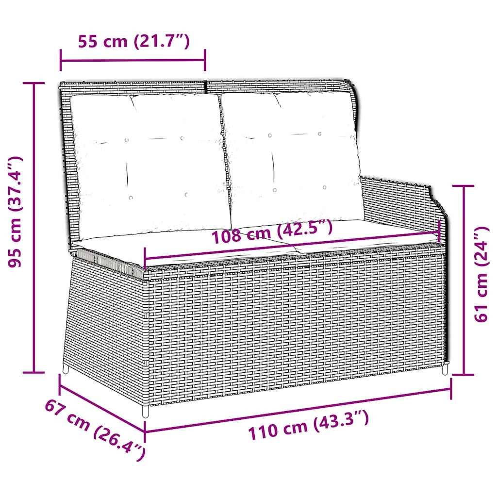 vidaXL Gartenbank Verstellbar mit Kissen Grau Poly Rattan
