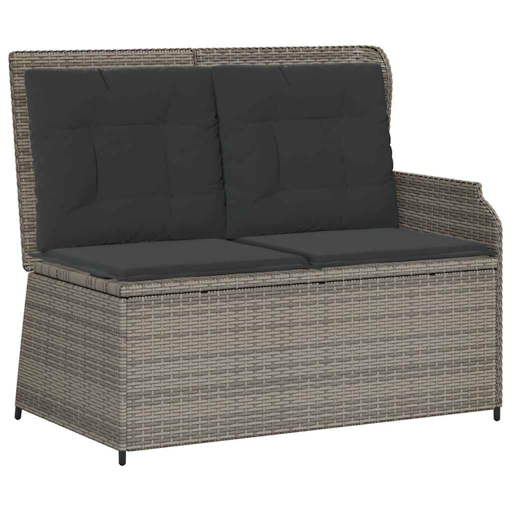 vidaXL Gartenbank Verstellbar mit Kissen Grau Poly Rattan
