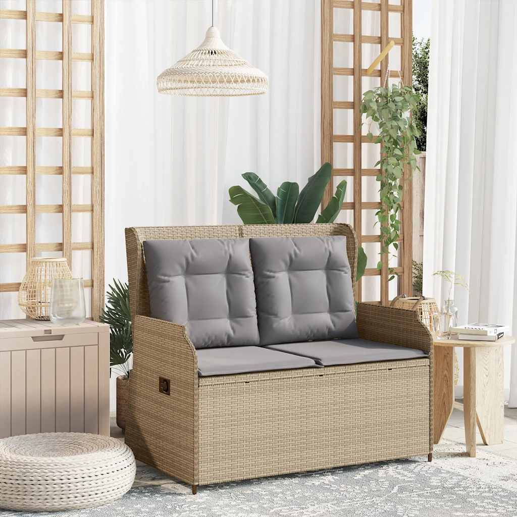 vidaXL Gartenbank Verstellbar mit Kissen Beige Poly Rattan