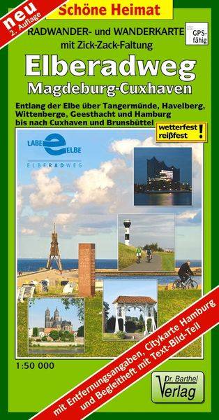 Radwander- und Wanderkarte mit Zick-Zack-Faltung Elberadweg, Magdeburg-Cuxhaven