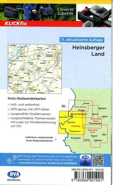 BVA Radwanderkarte Heinsberger Land 1:50.000, mit Knotenpunkten, reiß- und wetterfest, GPS-Tracks Download, E-Bike geeignet