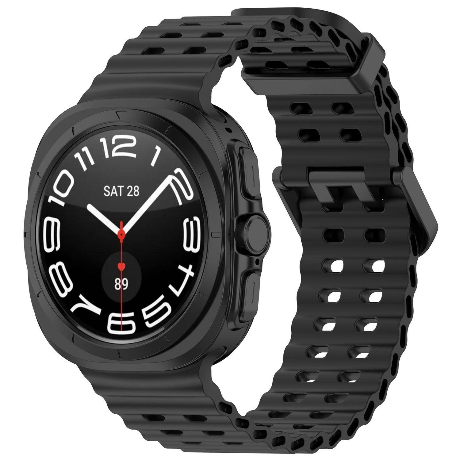 Für Samsung Galaxy Watch Ultra 47mm Silikon Dual Schnalle Band Schwarz