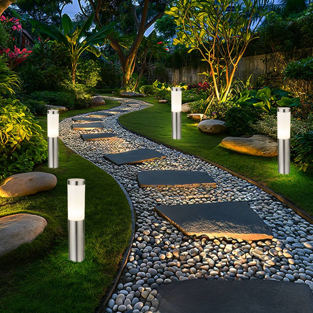 4x LED Außen Stehleuchte Standlampe Beleuchtung Weg-Licht Edelstahl IP44 geeignet für Garten, Hof, Weg, Eingangsbereich, Veranda, Terrasse