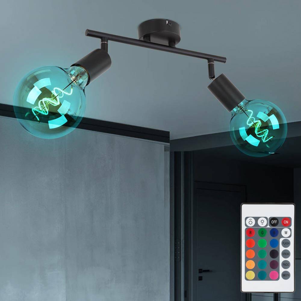 Deckenleuchte 2-Flammig Spotleuchte schwenkbar Deckenlampe Spotlampe schwarz, Metall, Fernbedienung dimmbar, 2x RGB LED 8,5W 806Lm warmweiß, LxBxH