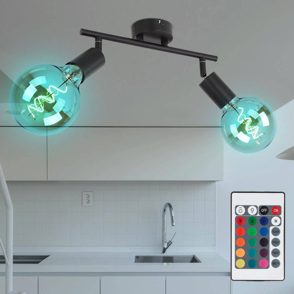 Deckenleuchte 2-Flammig Spotleuchte schwenkbar Deckenlampe Spotlampe schwarz, Metall, Fernbedienung dimmbar, 2x RGB LED 8,5W 806Lm warmweiß, LxBxH