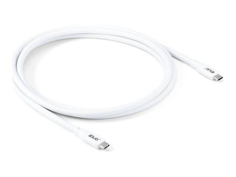 Weißes USB-C-zu-USB-C-Kabel aufgerollt auf weißem Hintergrund, mit sichtbaren Steckverbindern an beiden Enden.