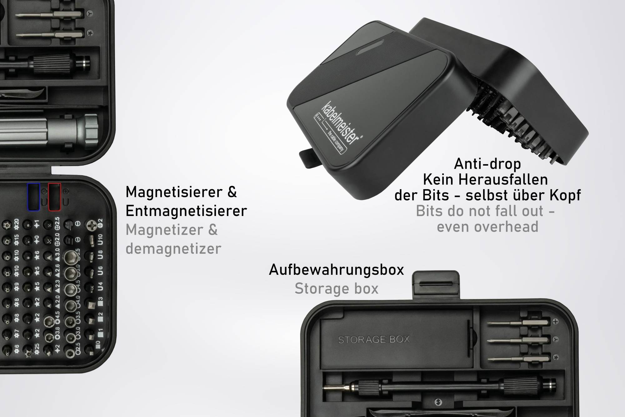 kabelmeister® Präzisions-Schraubendreher-Set, 150-Teile, u.a. 117x C4 Bits, 3x C3 Bits