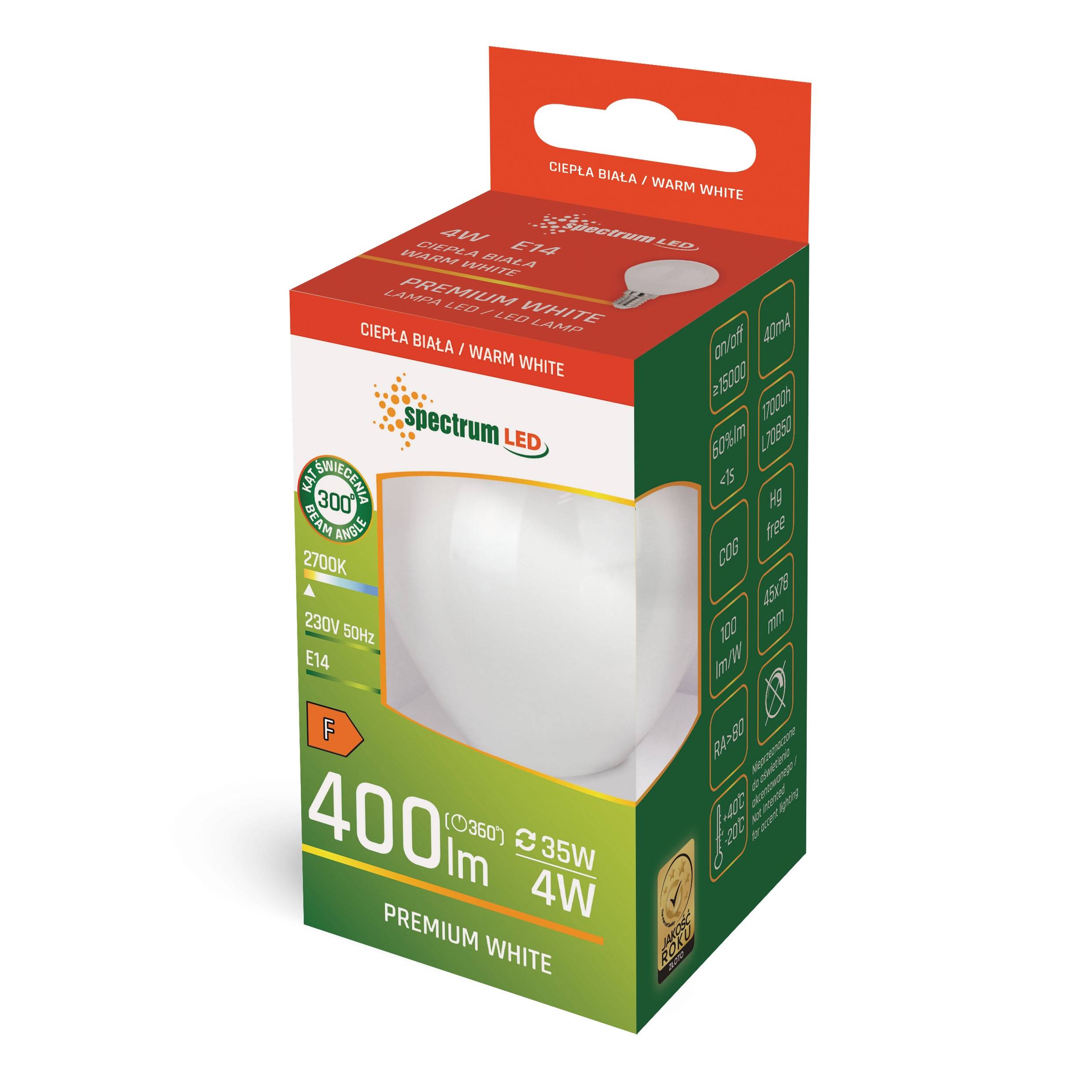 Spectrum LED E14 G45 Tropfenform Filament matt 4W = 35W Birne 230V 400lm 300° Warmweiß 2700K