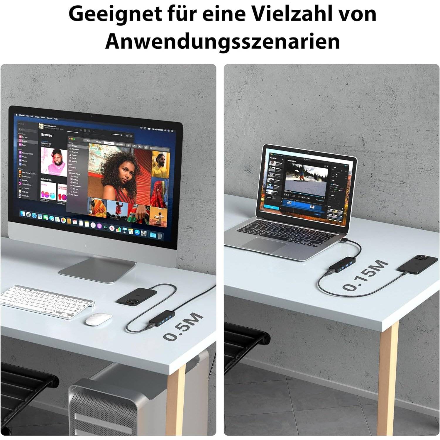 USB Hub 4-Port 3.0 USB Verteiler Splitter 0.15 Meter