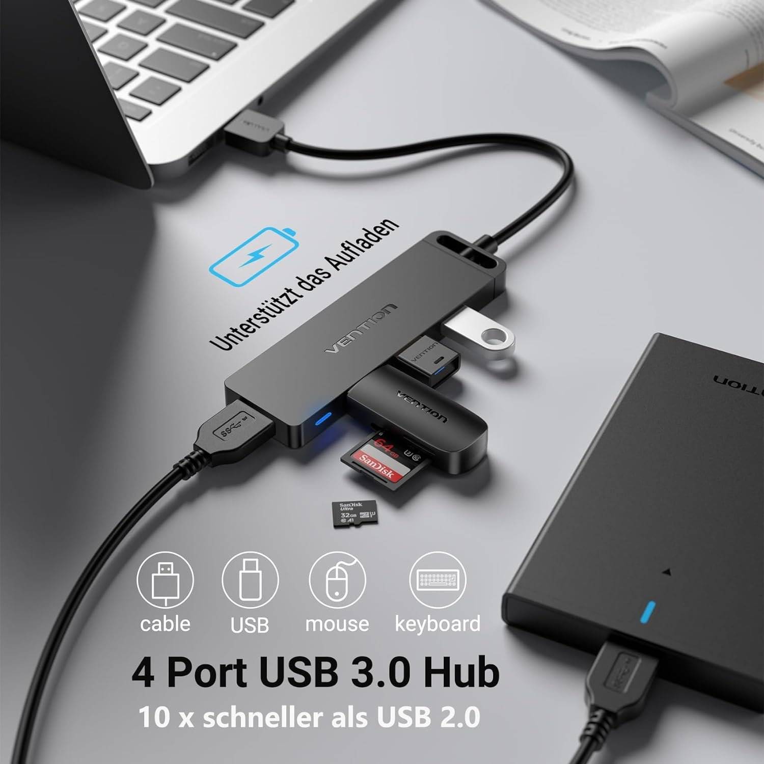 USB Hub 4-Port 3.0 USB Verteiler Splitter 0.15 Meter