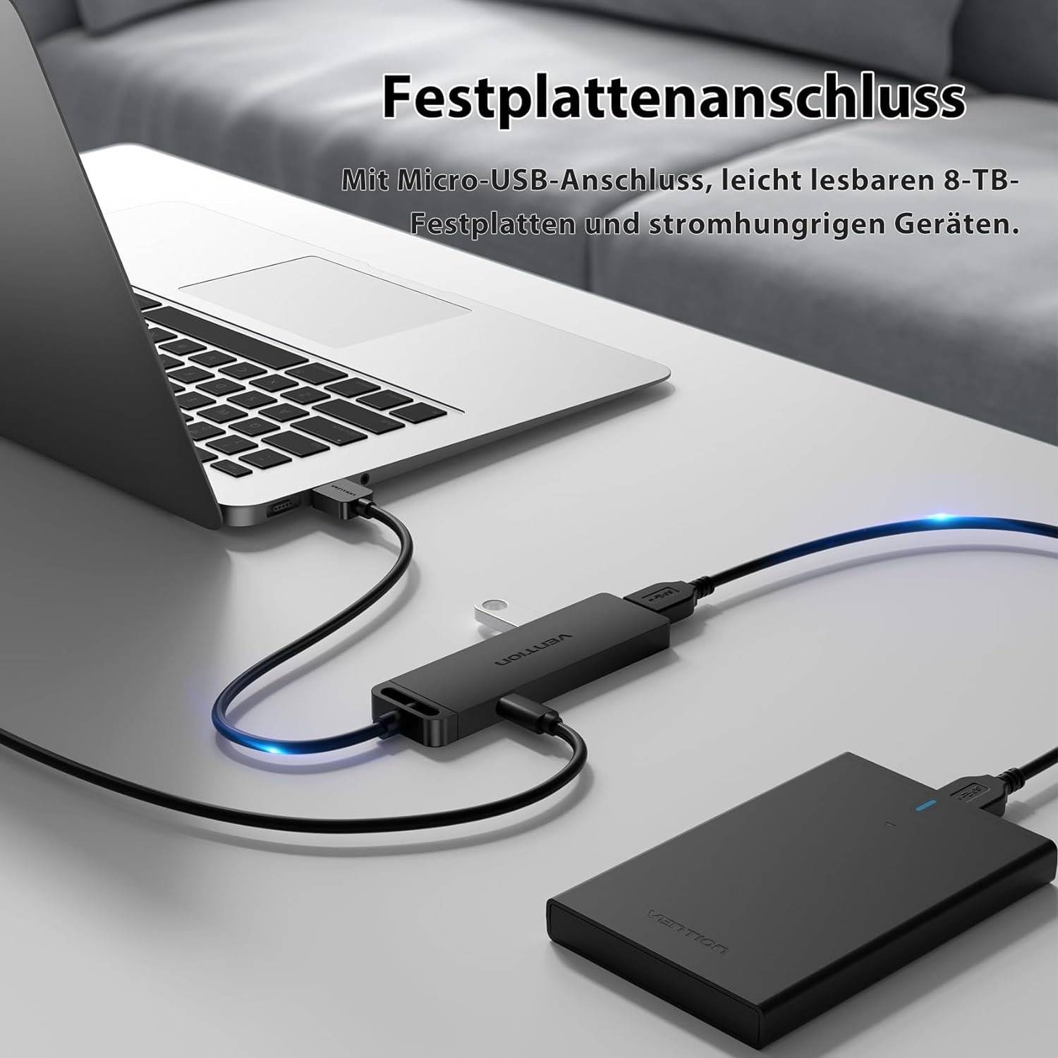 USB Hub 4-Port 3.0 USB Verteiler Splitter 0.15 Meter