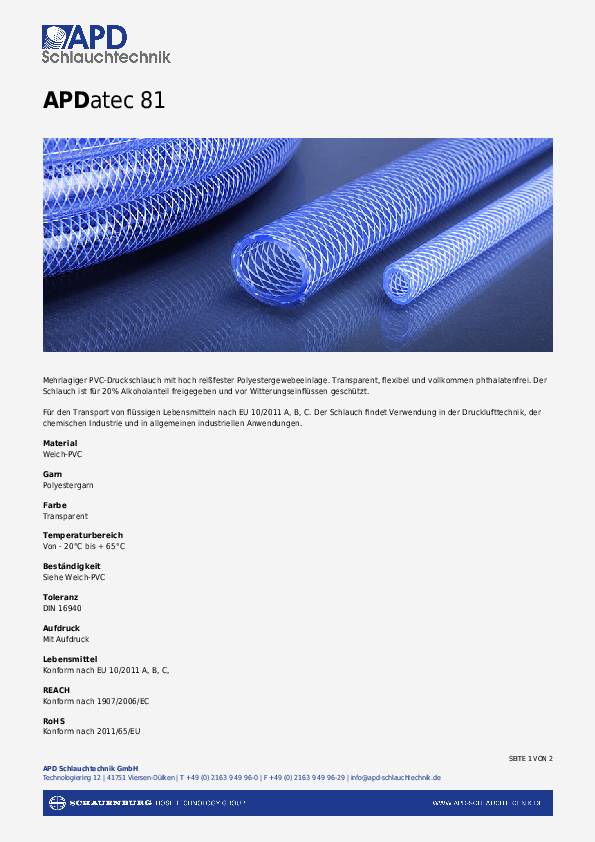PVC-Druckluftschlauch APDatec 81 ID 6mm AD 12mm L.50m transp.Rl.APD