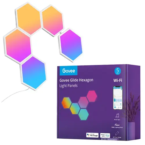 GOVEE LED-Panel Glide Hexa Light 36 W, EEK: G, RGB, 18x18 cm, 5 Stück GOVEE LED-Panel Glide Hexa Light 36 W, EEK: G, RGB, 18x18 cm, 5 Stück