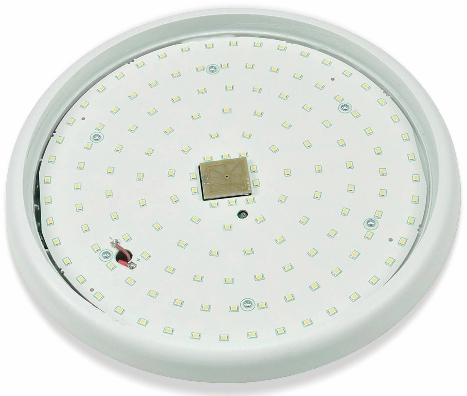 Rundeles LED-Deckenleuchten-Panel mit mehreren kleinen LED-Knoten und einer zentralen quadratischen Komponente auf weißem Hintergrund.