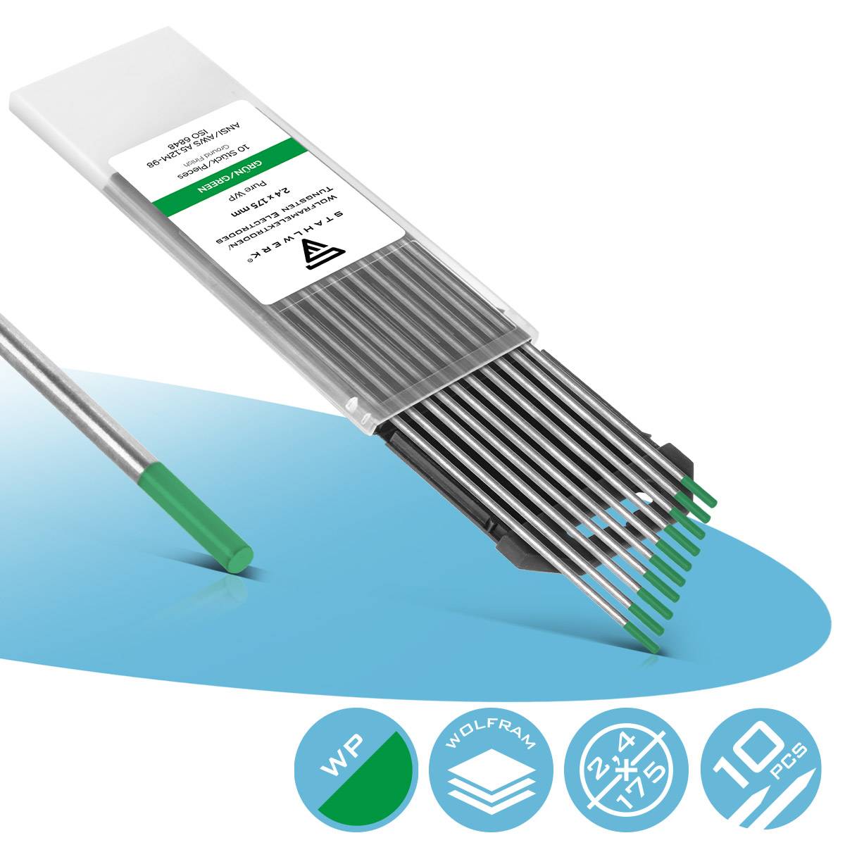 STAHLWERK Wolframelektroden / Schweißelektroden WP Grün 2,4 mm x 175 mm 10er Set