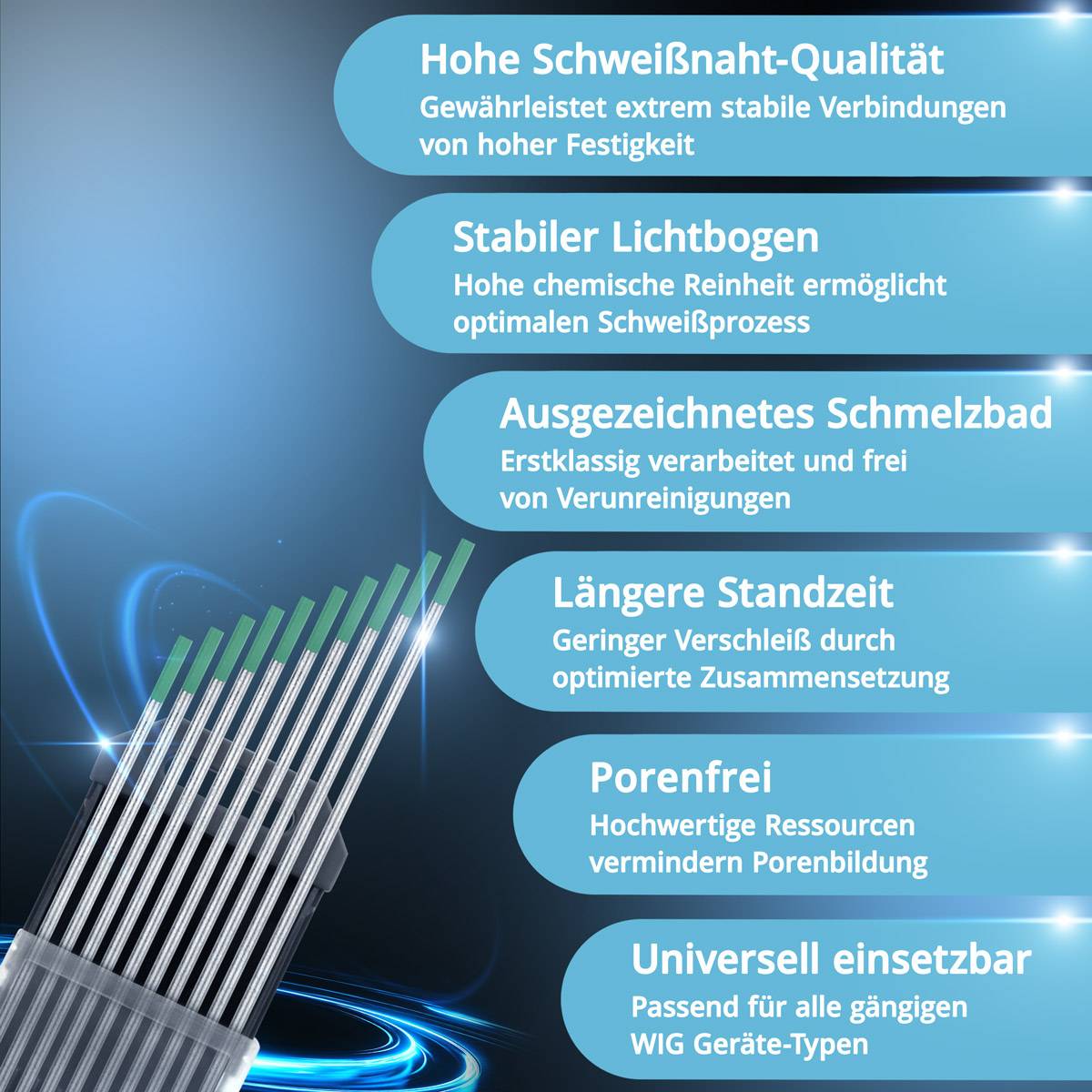 STAHLWERK Wolframelektroden / Schweißelektroden WP Grün 2,4 mm x 175 mm 10er Set
