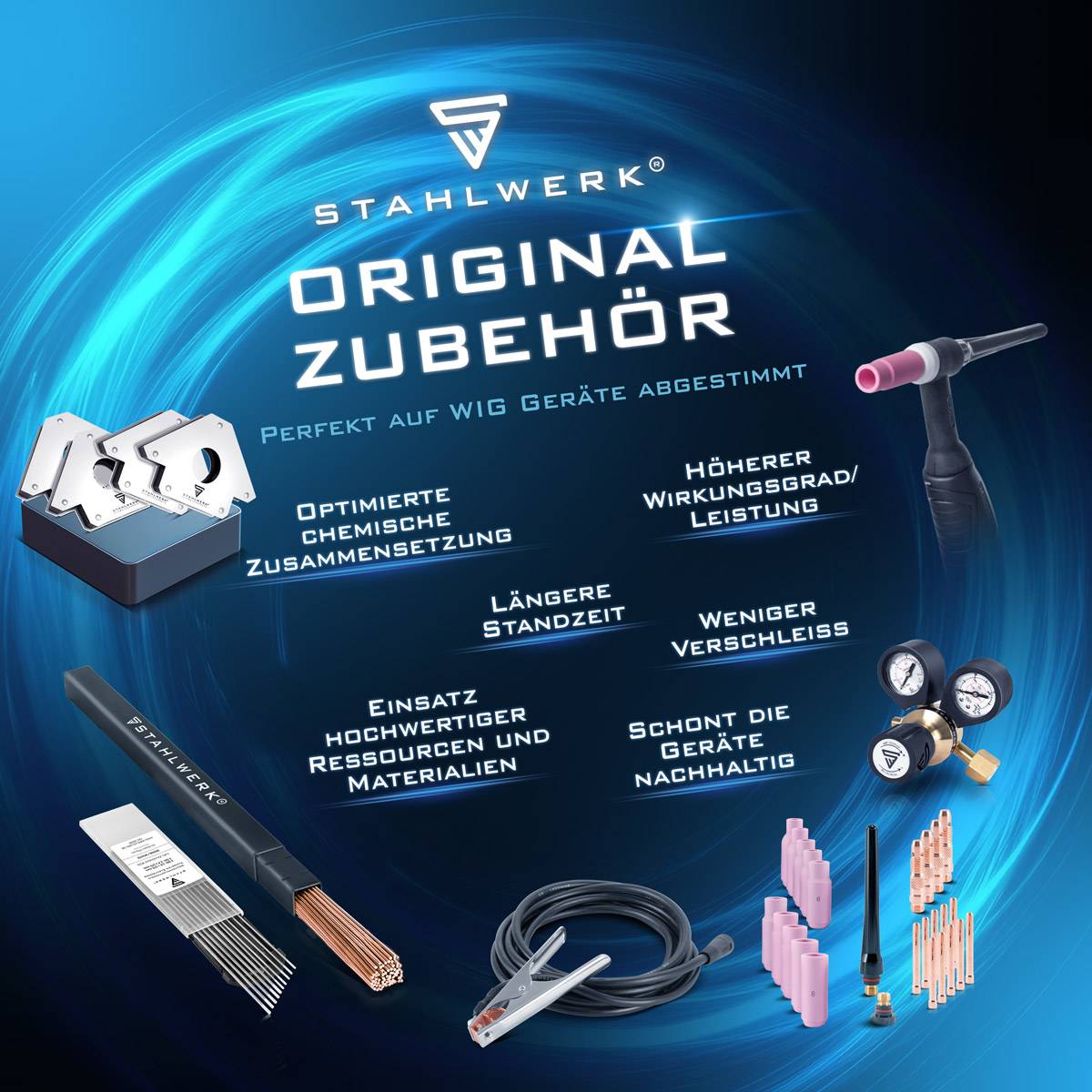 STAHLWERK WIG Wolfram Schweißelektroden 1,6 x 175 mm WP Thoriumfrei