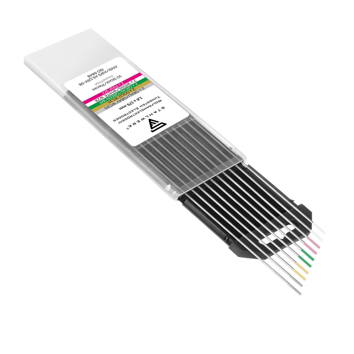 STAHLWERK Wolframelektroden Gold, Grau, Pink, Weiß, Grün 1,6 mm je 2 im 10er Set